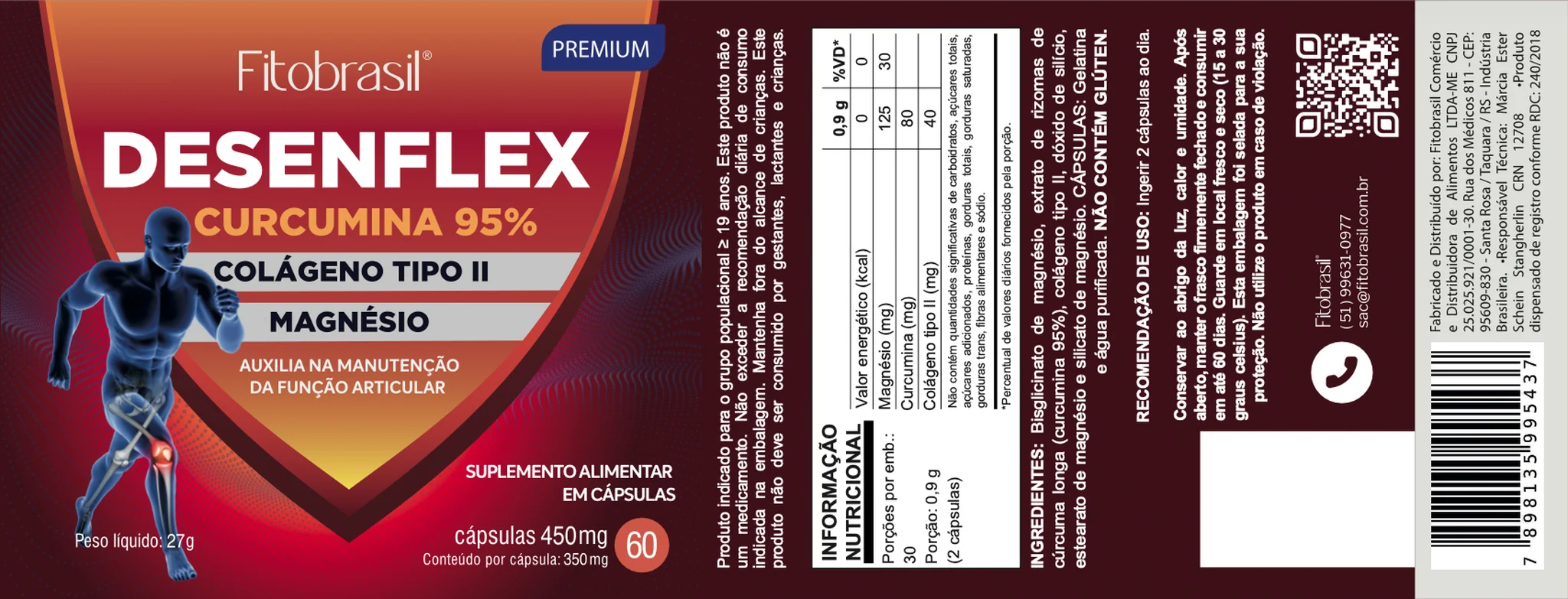 Rótulo do produto Desenflex, com informações nutricionais e lista de ingredientes